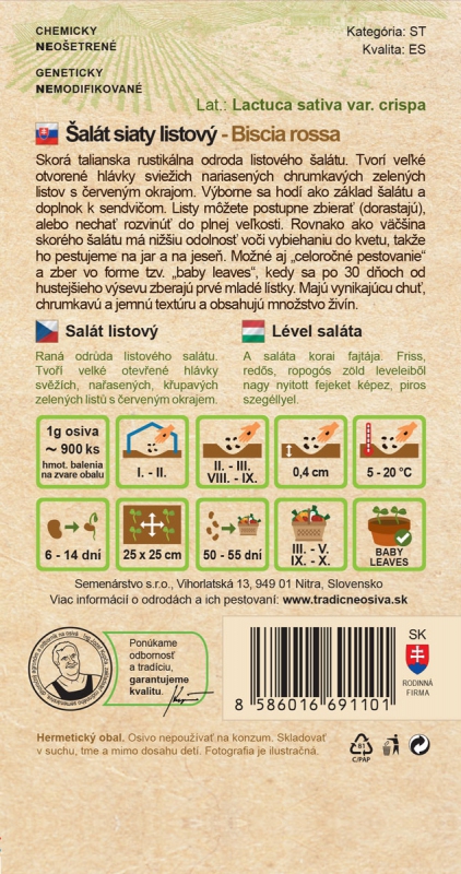 Semenárstvo šalát siaty listový ´Biscia Rossa´