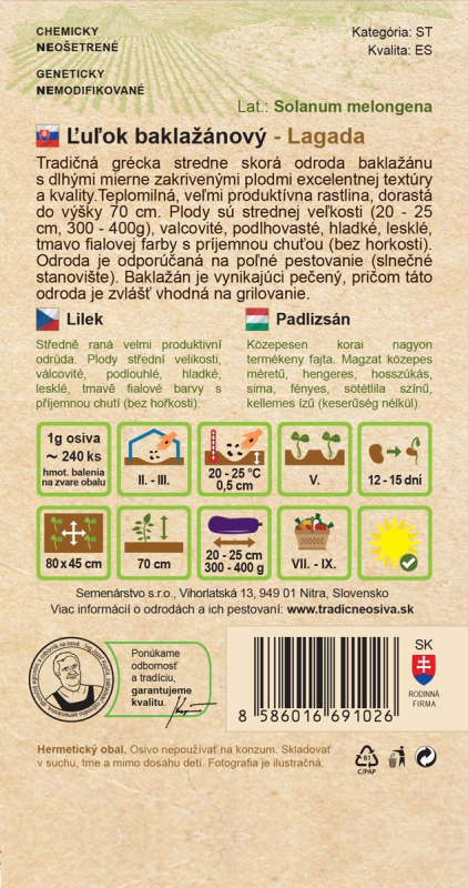 Semenárstvo Baklažán (Ľuľok baklažánový) ´Lagada´