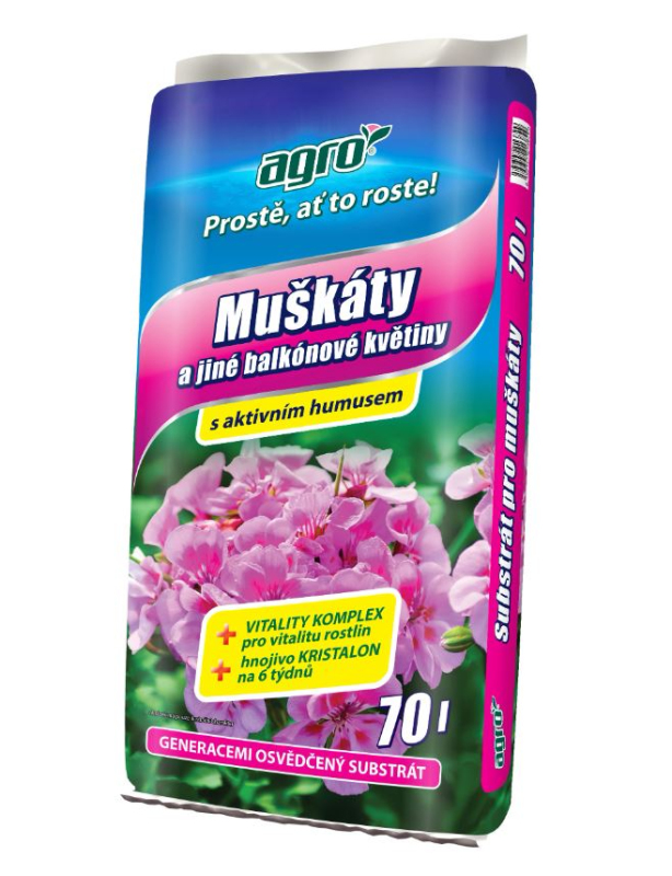 AGRO Substrát na muškáty a iné balkónové kvety 70l