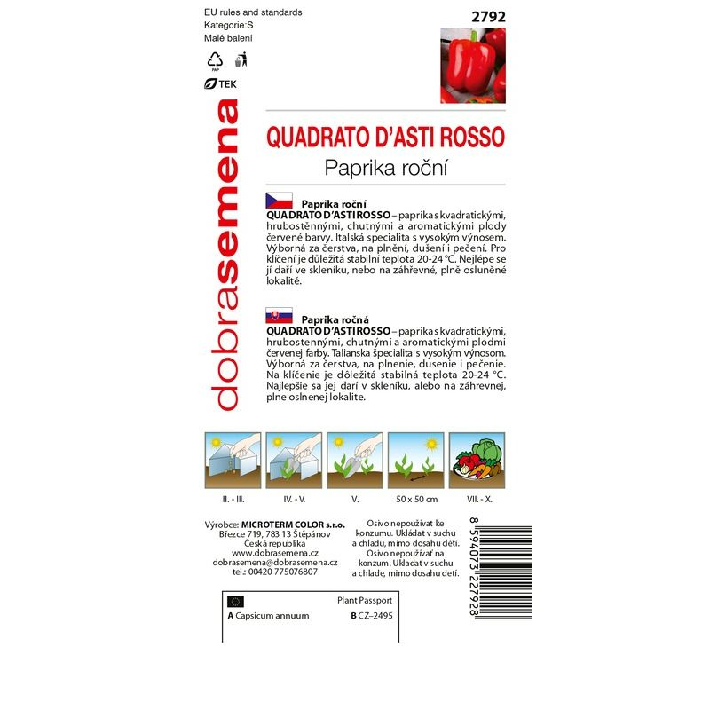 Dobrá semena Paprika ročná ´Quadrato D´Asti Rosso´