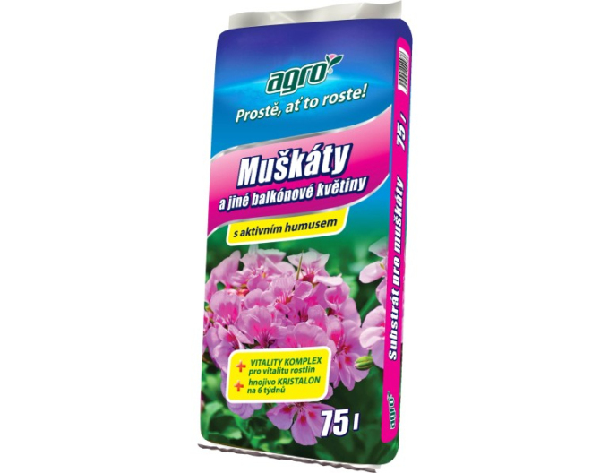 AGRO Substrát na muškáty a iné balkónové kvety 75l